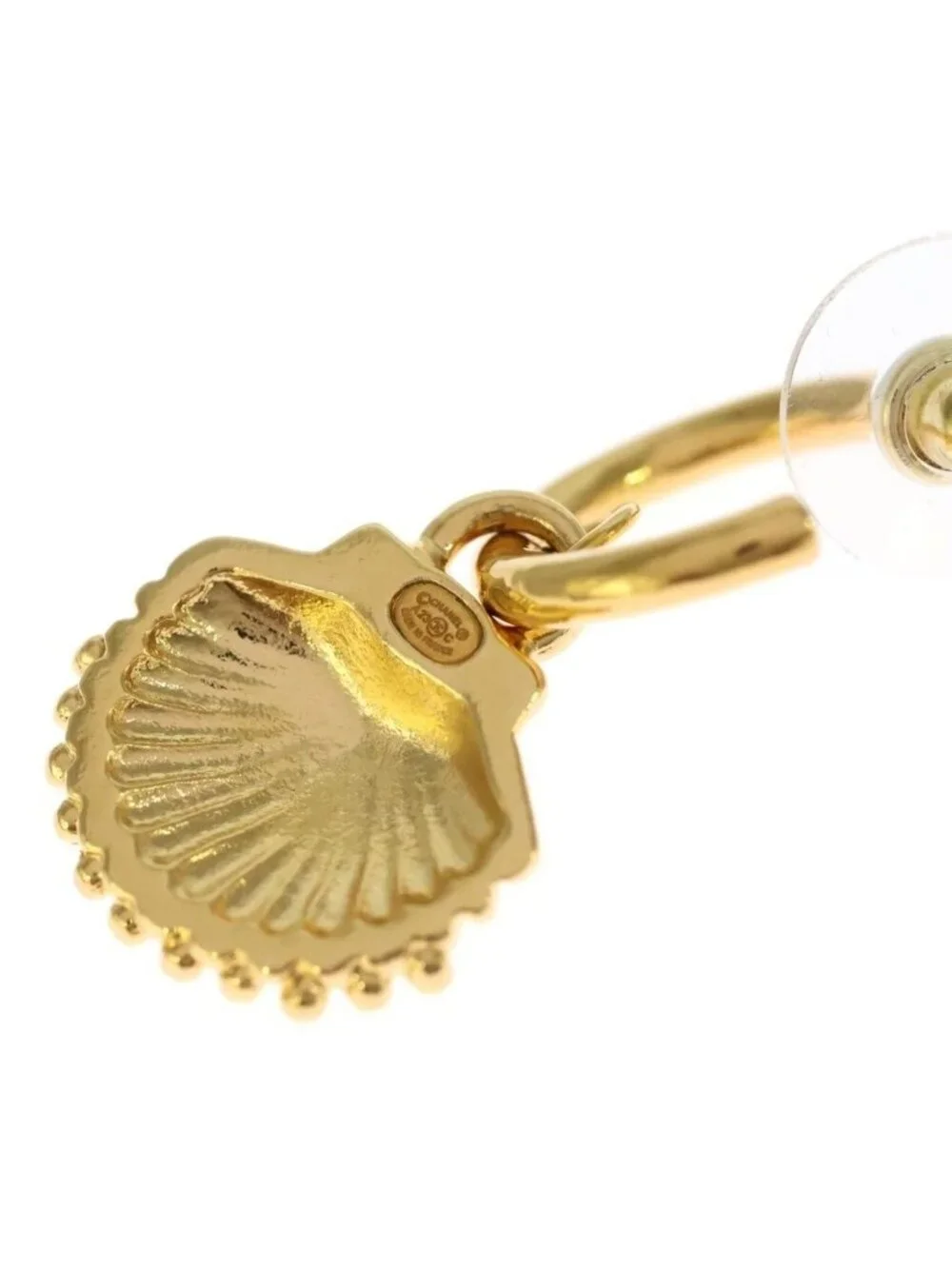 Chanel CC Logo Shell Motif Earrings Gold